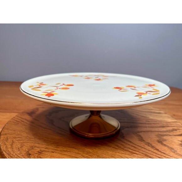 Hall China Jewel Tea Autumn Leaf Cake Plate Stand with Metal Candlestick Base - Picture 2 of 11